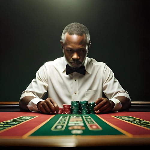 a man sitting at a gambling table asking himself questions